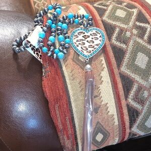 Leopard Heart Pendant Necklace with Beads